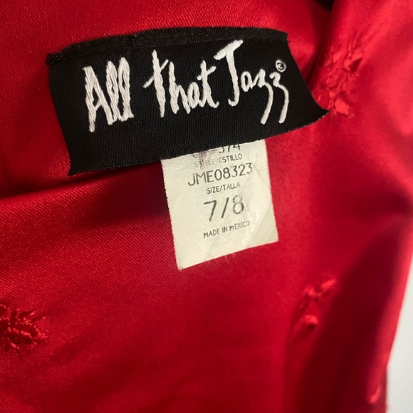 Vintage 90s Y2K All That Jazz Red Satin Dress Sz 7/8 Square Neck Cocktail - Picture 6 of 7